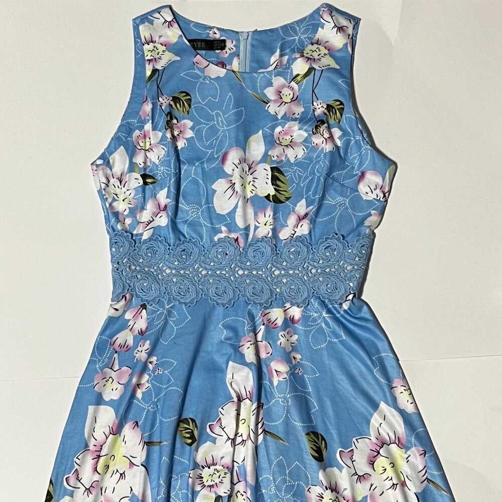 Blue Floral Midi Dress (M) - Picture 2 of 6